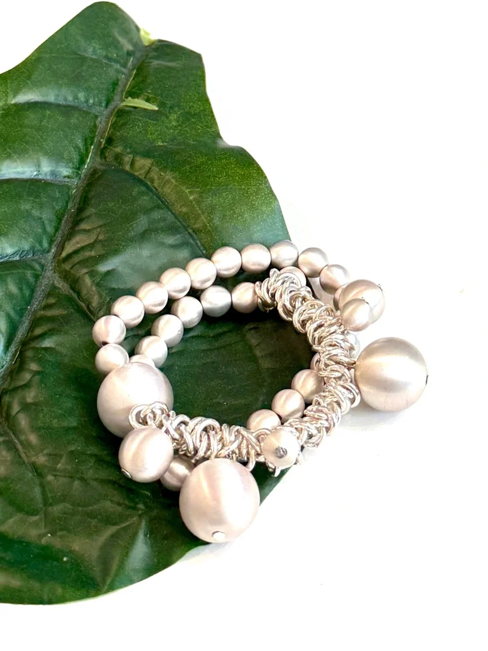 CHICO’S Silver Bauble Charm Multi Strand Stretch Bracelet NWT